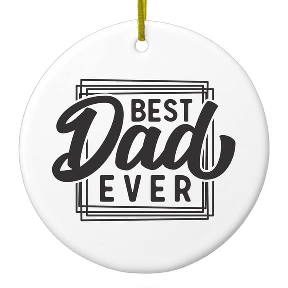 DistinctInk Hanging Ceramic Christmas Ornament - Bed Dad Ever Word Art - Gold String, 2-3/4 inch Diameter