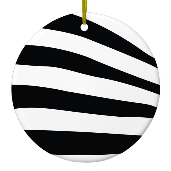 DistinctInk Hanging Ceramic Christmas Ornament - Black & Clear Zebra Stripes - Gold String, 2-3/4 inch Diameter