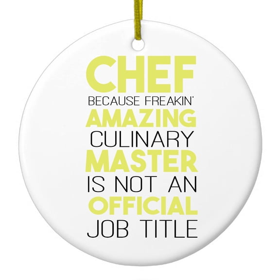 DistinctInk Hanging Ceramic Christmas Ornament - Chef Amazing Culinary Master - Gold String, 2-3/4 inch Diameter