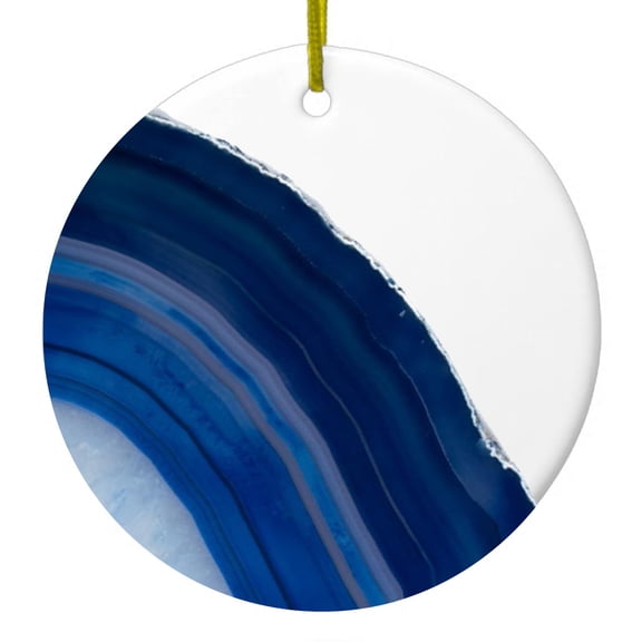 DistinctInk Hanging Ceramic Christmass Tree Ornament with Gold String - Great Gift / Present - 2 3/4 inch diameter - Dark Blue Agate Crystal Geode