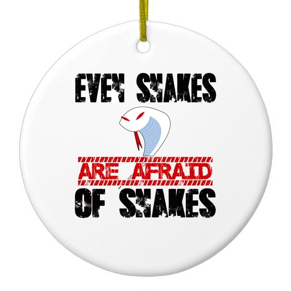 DistinctInk Hanging Ceramic Christmas Ornament - Even Snakes are Afraid of Snakes - Gold String, 2-3/4 inch Diameter