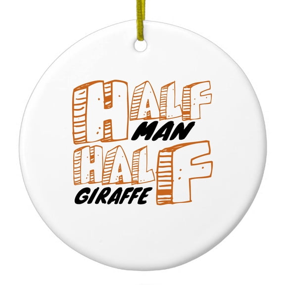 DistinctInk Hanging Ceramic Christmas Ornament - Half Man Half Giraffe - Gold String, 2-3/4 inch Diameter