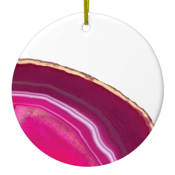 DistinctInk Hanging Ceramic Christmass Tree Ornament with Gold String - Great Gift / Present - 2 3/4 inch diameter - Hot Pink Agate Crystal Geode