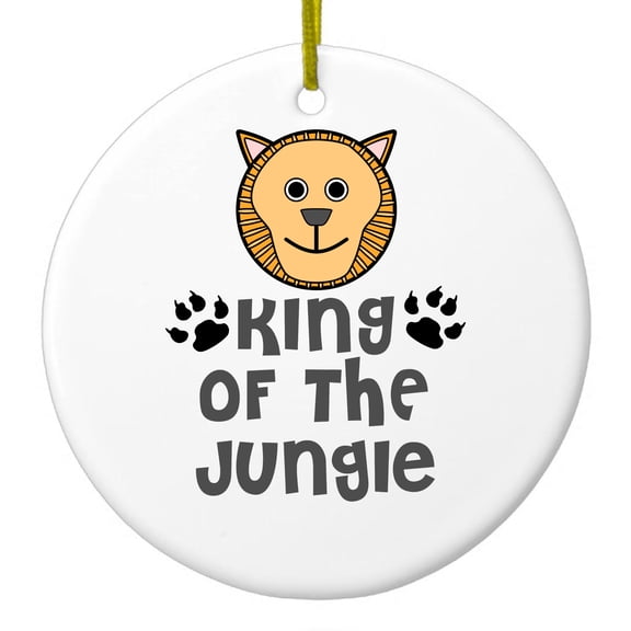 DistinctInk Hanging Ceramic Christmas Ornament - Lion - Gold String, 2-3/4 inch Diameter