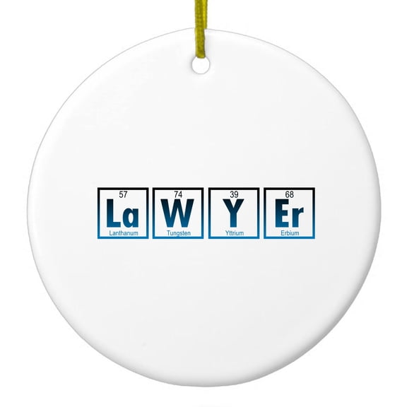 DistinctInk Hanging Ceramic Christmas Ornament - Lawyer Elements Periodic Table - Gold String, 2-3/4 inch Diameter