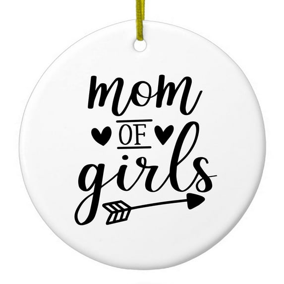 DistinctInk Hanging Ceramic Christmass Tree Ornament with Gold String - Great Gift / Present - 2 3/4 inch diameter - Mom of Girls