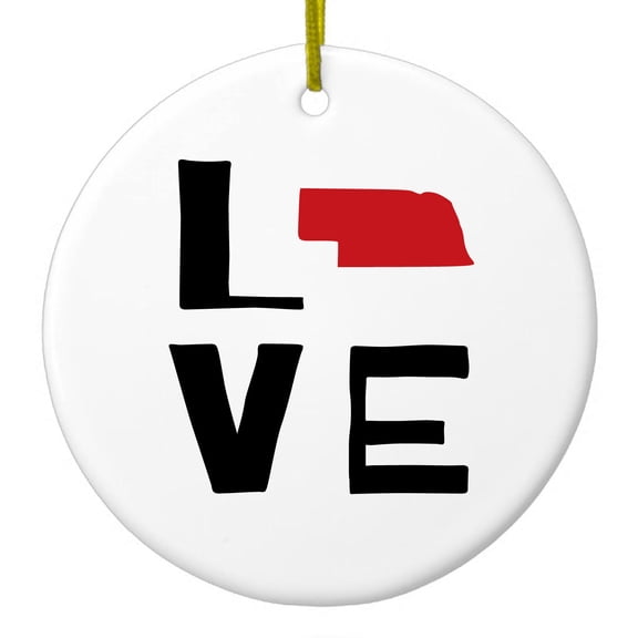 DistinctInk Hanging Ceramic Christmas Ornament - Love Black & Red - Gold String, 2-3/4 inch Diameter