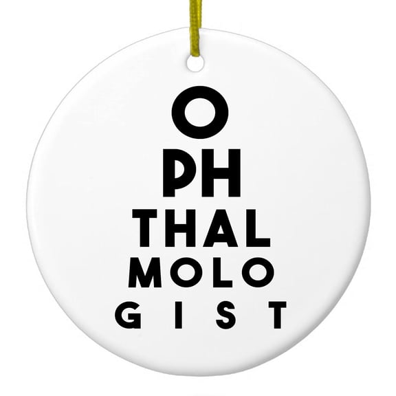 DistinctInk Hanging Ceramic Christmas Ornament - Ophthalmologist Eye Chart - Gold String, 2-3/4 inch Diameter