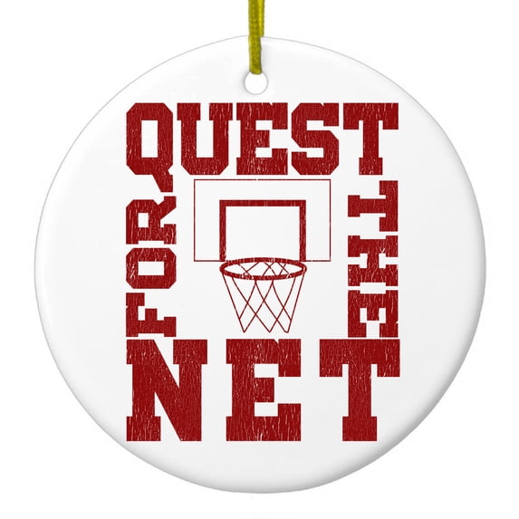 DistinctInk Hanging Ceramic Christmas Ornament - Quest For The Net Basketball - Gold String, 2-3/4 inch Diameter
