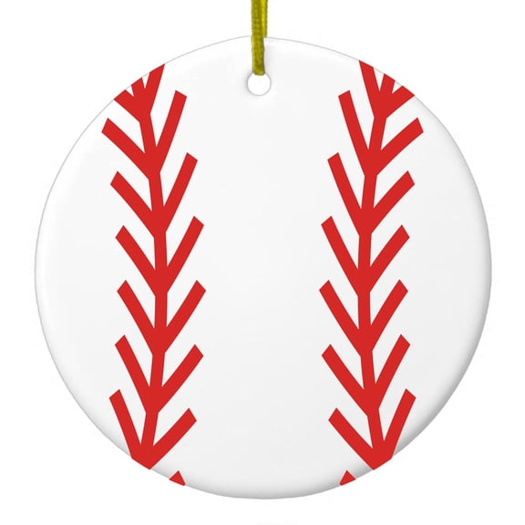 DistinctInk Hanging Ceramic Christmas Ornament - Red Baseball Stitching - Gold String, 2-3/4 inch Diameter
