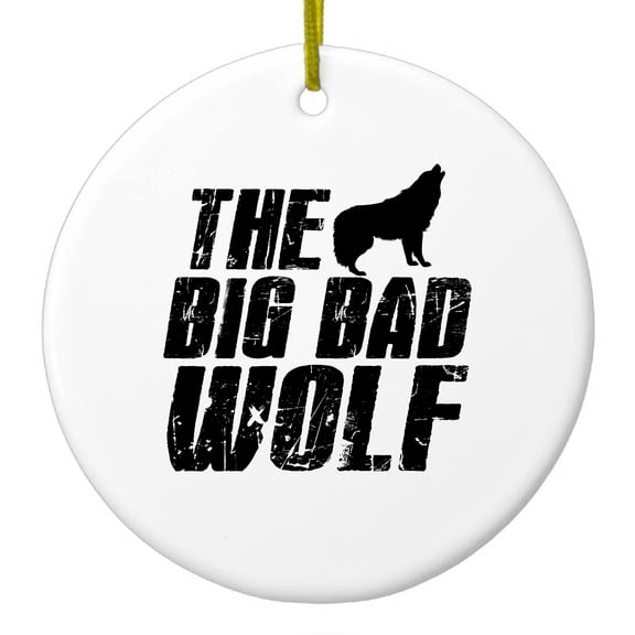 DistinctInk Hanging Ceramic Christmas Ornament - The Big Bad Wolf - Gold String, 2-3/4 inch Diameter