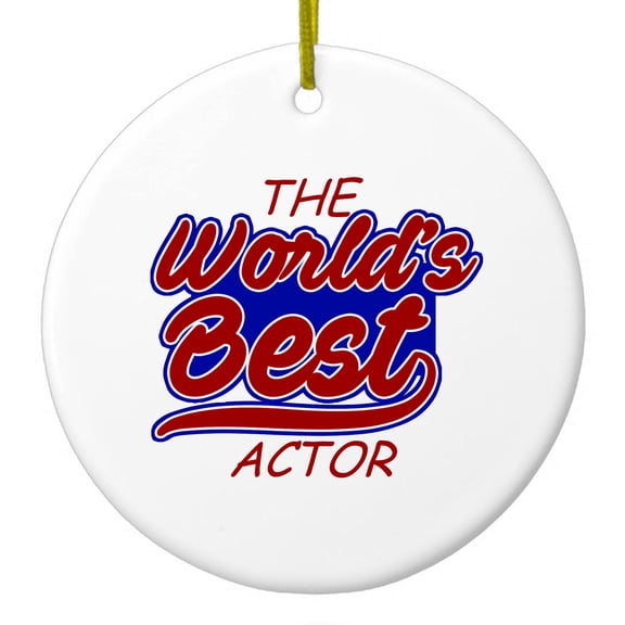 DistinctInk Hanging Ceramic Christmas Ornament - The World's Best Actor - Gold String, 2-3/4 inch Diameter