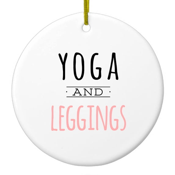 DistinctInk Hanging Ceramic Christmas Ornament - Yoga and Leggings - Gold String, 2-3/4 inch Diameter