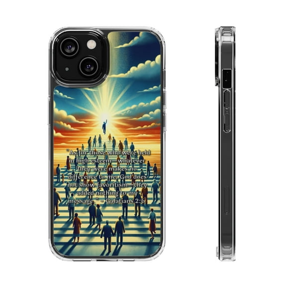 DistinctInk Clear Hybrid Case for Apple iPhone 12 Mini (5.4" Screen) - Equality in God's Eyes Holds No Bias - Slim Profile Design