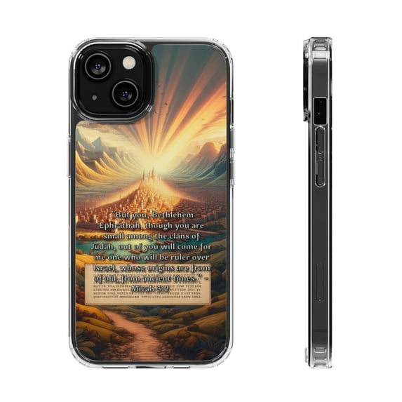 DistinctInk Clear Hybrid Case for Apple iPhone 12 Mini (5.4" Screen) - Bethlehem Ephrathah: Birthplace of Ancient Ruler - Wireless Charging Compatible