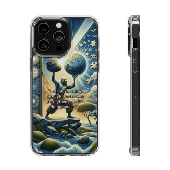 DistinctInk Clear Hybrid Case for Apple iPhone 12 Pro (6.1" Screen) - Philippians 4:13 - Wireless Charging Compatible