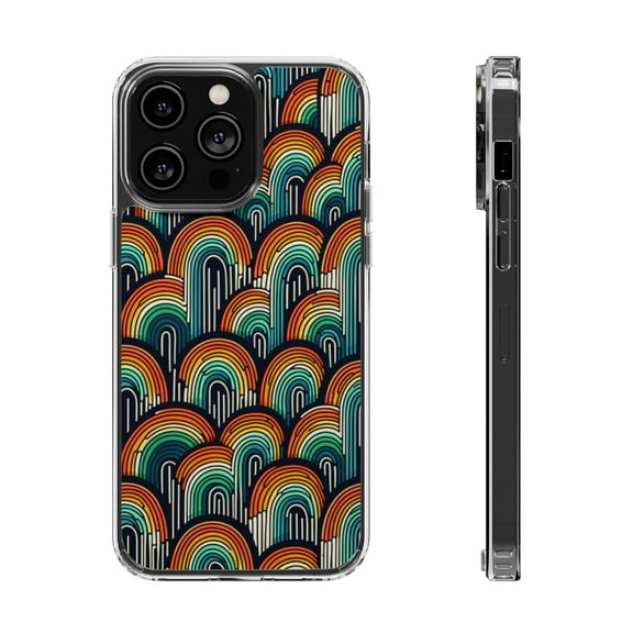 DistinctInk Clear Hybrid Case for Apple iPhone 12 Pro (6.1" Screen) - Vibrant Rainbow Patterns: Minimalistic Contrast Delight - Lightweight Grip