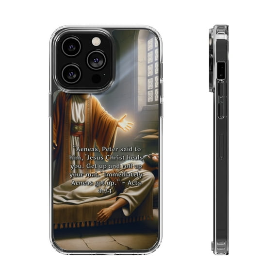 DistinctInk Clear Hybrid Case for Apple iPhone 12 Pro Max (6.7" Screen) - Jesus' Miraculous Power Demonstrated - Tempered Glass Back