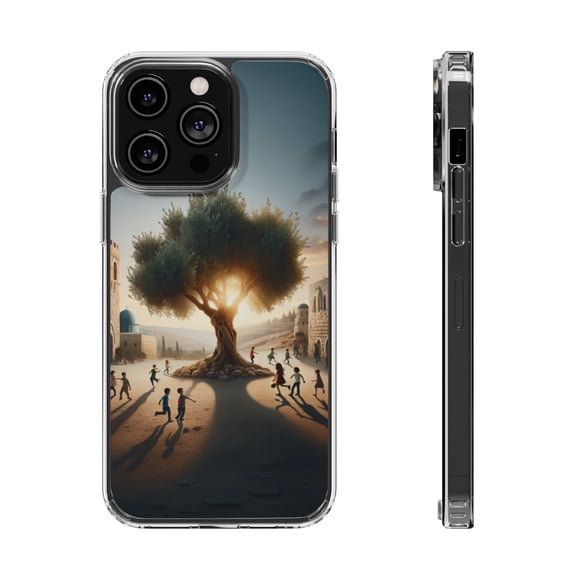 DistinctInk Clear Hybrid Case for Apple iPhone 12 Pro Max (6.7" Screen) - Harmony Under the Olive Tree: A Peaceful Palestine - Slim Profile Design