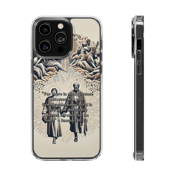 DistinctInk Clear Hybrid Case for Apple iPhone 12 Pro Max (6.7" Screen) - The Inclusive Blessings: Romans 10:12 Unites All Believers - Slim Profile Design