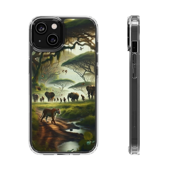 DistinctInk Hybrid (Acrylic / TPU) Clear Slim Fit Case for Apple iPhone 13 MINI (5.4" Screen) - "Bengal Tiger Reigns Supreme in Vibrant South Asian Jungle"