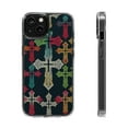 thumbnail image 1 of DistinctInk Hybrid (Acrylic / TPU) Clear Slim Fit Case for Apple iPhone 13 MINI (5.4" Screen) - "Vibrant Hand-Drawn Christian Crosses on Black Background", 1 of 8