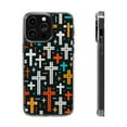 thumbnail image 1 of DistinctInk Hybrid (Acrylic / TPU) Clear Slim Fit Case for Apple iPhone 13 Pro (6.1" Screen) - "Brightly Colored Minimalistic Christian Cross Pattern", 1 of 8