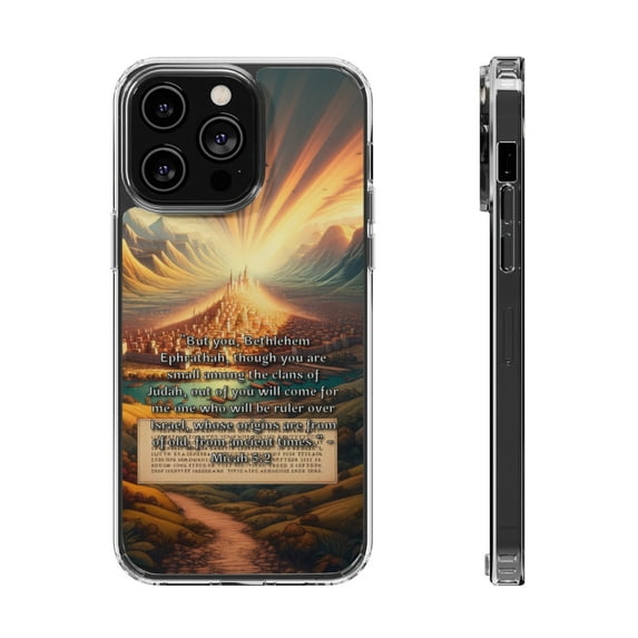 DistinctInk Clear Hybrid Case for Apple iPhone 13 Pro (6.1" Screen) - Bethlehem Ephrathah: Birthplace of Ancient Ruler - Shockproof Protection