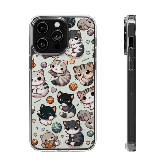 DistinctInk Clear Hybrid Case for Apple iPhone 13 Pro Max (6.7" Screen) - Whimsical Feline Paradise: A Colorful Cartoon Pattern - Tempered Glass Back