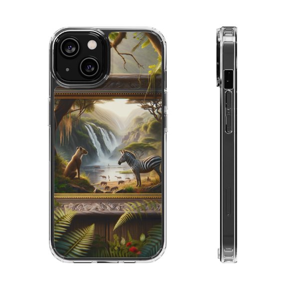 DistinctInk Hybrid (Acrylic / TPU) Clear Slim Fit Case for Apple iPhone 14 (6.1" Screen) - "Zebra's Gaze: A Painterly Journey into African Wilderness"
