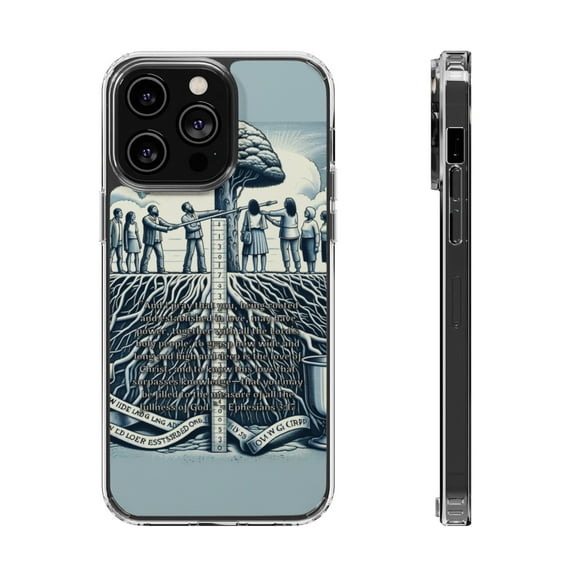 DistinctInk Hybrid (Acrylic / TPU) Clear Slim Fit Case for Apple iPhone 14 PLUS (6.7" Screen) - "Rooted in Love: Ephesians 3:17 Explores Limitless Divine Love"