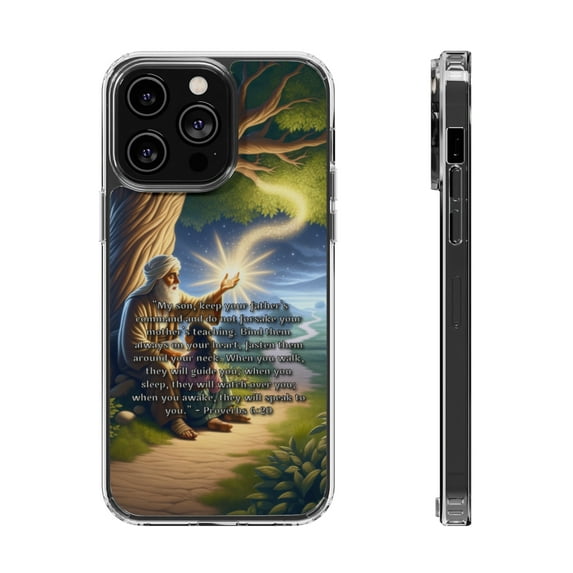 DistinctInk Hybrid (Acrylic / TPU) Clear Slim Fit Case for Apple iPhone 14 PLUS (6.7" Screen) - "The Guiding Words: Proverbs 6:20 - Parents' Teachings"