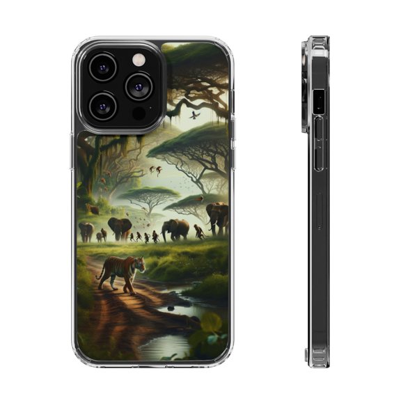 DistinctInk Hybrid (Acrylic / TPU) Clear Slim Fit Case for Apple iPhone 14 Pro MAX (6.7" Screen) - "Bengal Tiger Reigns Supreme in Vibrant South Asian Jungle"