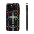 thumbnail image 1 of DistinctInk Clear Hybrid Case for Apple iPhone 14 Pro Max (6.7" Screen) - Vibrant Hand-Drawn Christian Crosses on Black Background - Slim Profile Design, 1 of 8