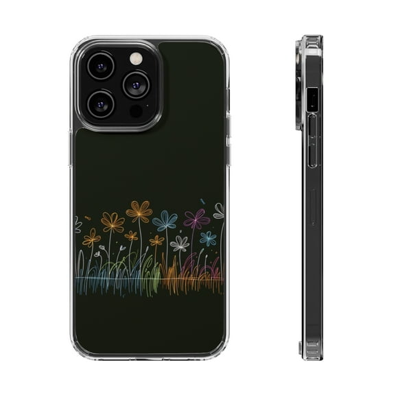 DistinctInk Clear Hybrid Case for Apple iPhone 15 Plus (6.7" Screen) - Blooming Beauty: Minimalistic Spring Flower Illustration - Wireless Charging Compatible