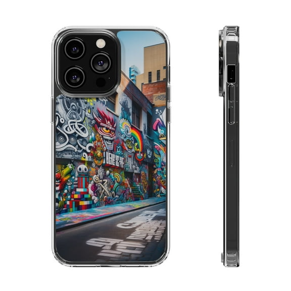 DistinctInk Hybrid (Acrylic / TPU) Clear Slim Fit Case for Apple iPhone 15 PLUS (6.7" Screen) - "Colorful Urban Masterpiece: Bursting Life on Concrete Canvas"