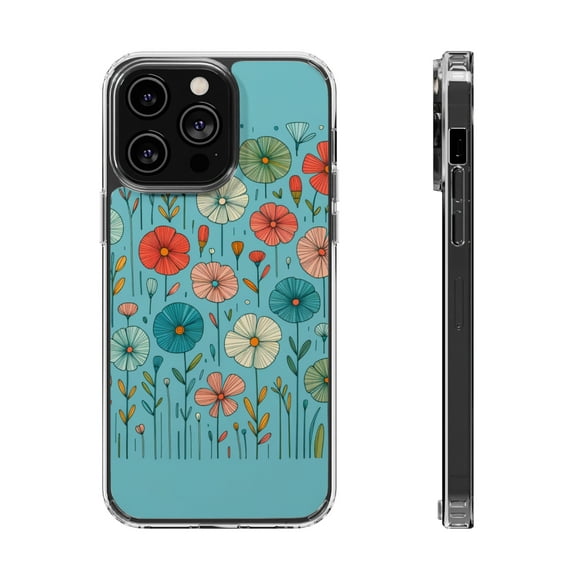 DistinctInk Clear Hybrid Case for Apple iPhone 15 Plus (6.7" Screen) - Delicately Drawn Spring Blossoms: A Colorful Serenity - Lightweight Grip