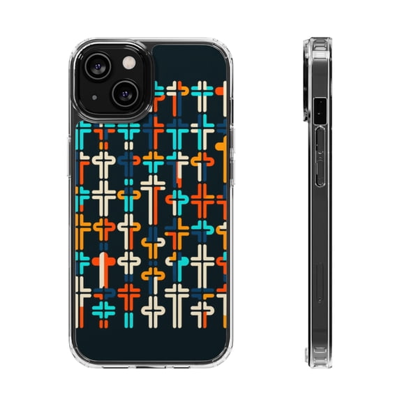 DistinctInk Hybrid (Acrylic / TPU) Clear Slim Fit Case for Apple iPhone 12 (6.1" Screen) - "Harmonious Balance: Vivid Cross Pattern"