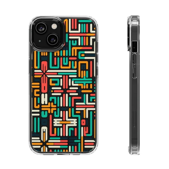 DistinctInk Clear Hybrid Case for Apple iPhone 12 (6.1" Screen) - Title: "Vibrant Hues of Minimalist Crosses - Wireless Charging Compatible