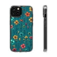 thumbnail image 1 of DistinctInk Clear Hybrid Case for Apple iPhone 12 (6.1" Screen) - Vibrant Spring Blossoms on Teal Background - Tempered Glass Back, 1 of 8