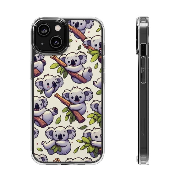 DistinctInk Clear Hybrid Case for Apple iPhone 12 (6.1" Screen) - Whimsical Arboreal Koala Pattern Collection - Raised Bezel Screen Guard