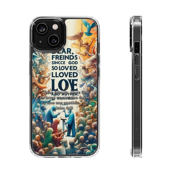 DistinctInk Hybrid (Acrylic / TPU) Clear Slim Fit Case for Apple iPhone 12 MINI (5.4" Screen) - "1 John 4:11 - Loving One Another as God Loves Us"