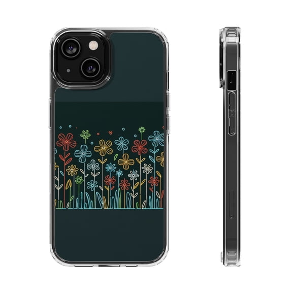 DistinctInk Hybrid (Acrylic / TPU) Clear Slim Fit Case for Apple iPhone 12 MINI (5.4" Screen) - "Blooming Elegance: Vibrant Flowers Against Darkness"