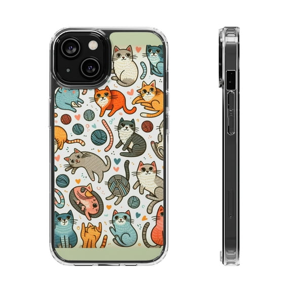 DistinctInk Clear Hybrid Case for Apple iPhone 12 Mini (5.4" Screen) - Cats Galore: Playful and Whimsical Patterns - Raised Bezel Screen Guard