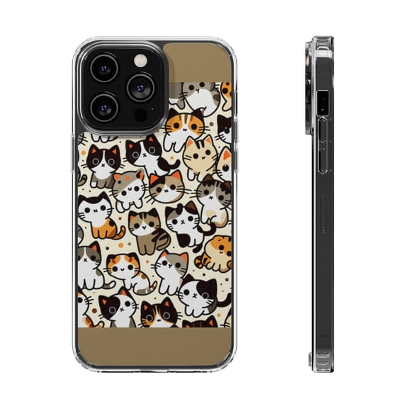 DistinctInk Hybrid (Acrylic / TPU) Clear Slim Fit Case for Apple iPhone 12 Pro (6.1" Screen) - "Feline Playtime: A Whimsical Cat Tapestry"