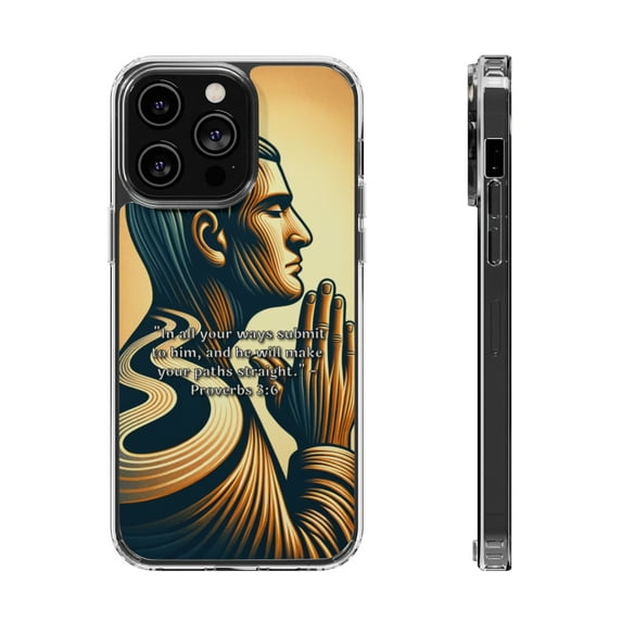 DistinctInk Clear Hybrid Case for Apple iPhone 12 Pro (6.1" Screen) - Submit to Him for Straight Paths - Raised Bezel Screen Guard