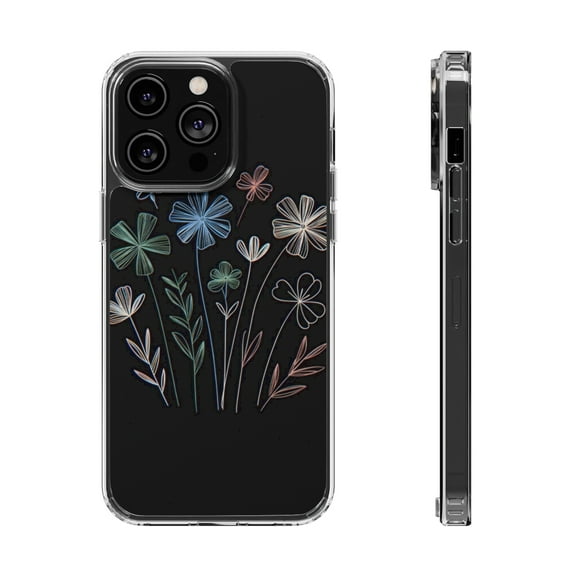 DistinctInk Hybrid (Acrylic / TPU) Clear Slim Fit Case for Apple iPhone 12 Pro (6.1" Screen) - Vibrant Spring Blossoms on Dark Canvas