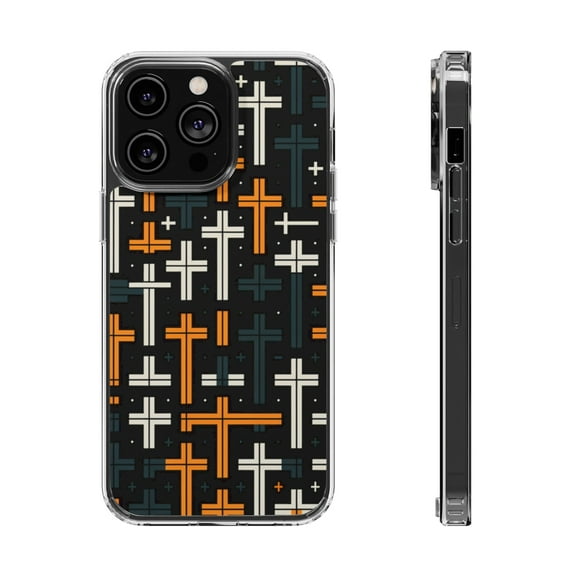 DistinctInk Hybrid (Acrylic / TPU) Clear Slim Fit Case for Apple iPhone 12 Pro MAX (6.7" Screen) - "Bold and Minimal: Bright Cross Pattern"