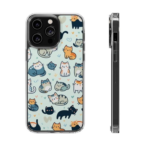 DistinctInk Hybrid (Acrylic / TPU) Clear Slim Fit Case for Apple iPhone 12 Pro MAX (6.7" Screen) - "The Playful World of Cartoon Cats"