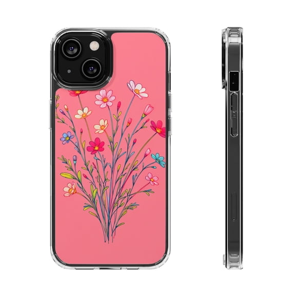 DistinctInk Clear Hybrid Case for Apple iPhone 13 (6.1" Screen) - Blossoming Beauty: Animated Delicate Spring Flowers - Shockproof Protection